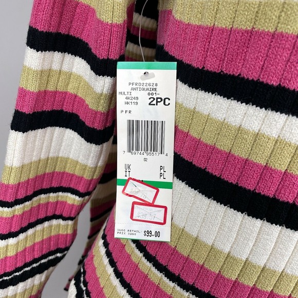 NWT Anne Klein Women's Petite Large Neapolitan Striped Rib Knit Sweater w/ Scarf - Picture 6 of 10